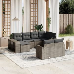 vidaXL 10-tlg. Garten-Sofagarnitur mit Kissen Grau Poly Rattan