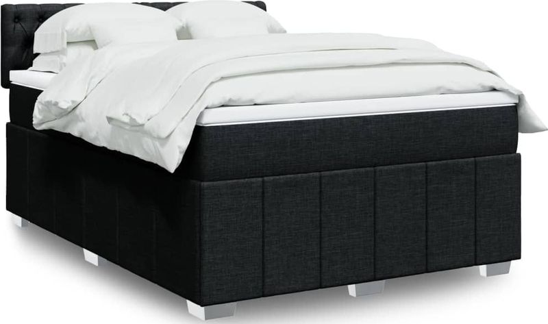 vidaXL Boxspringbett mit Matratze Schwarz 140x200 cm Stoff