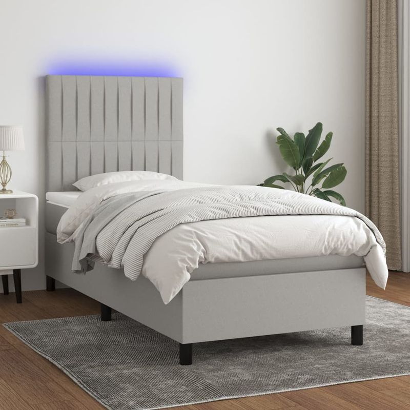vidaXL Boxspringbett mit Matratze & LED Hellgrau 80x200 cm Stoff