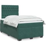 vidaXL Boxspringbett mit Matratze Dunkelgrün 120x190 cm Samt