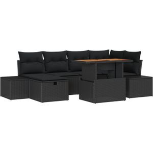 vidaXL 7-teiliges Garten Sofa Set mit Kissen in Schwarz aus Poly-Rattan