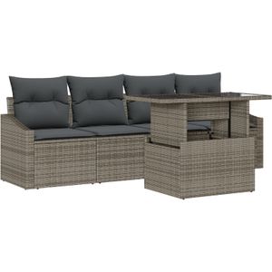 vidaXL 5-teiliges Garten Sofa Set mit Kissen Grau Poly Rattan