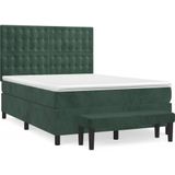 vidaXL Boxspringbett mit Matratze Dunkelgrün 140x190 cm Samt