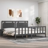 vidaXL Massivholzbett mit Kopfteil Grau 200x200 cm