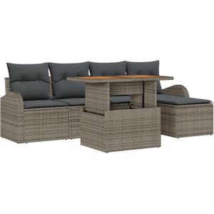 vidaXL 6-tlg. Garten-Essgruppe mit Kissen Grau Poly Rattan Akazie