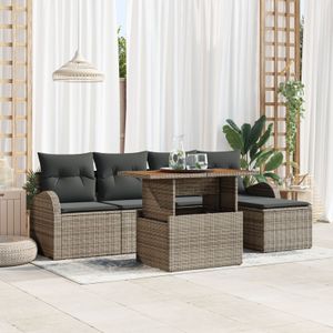 vidaXL Garten Sofa Set 6-teilig Grau Rattan Outdoor Essenset
