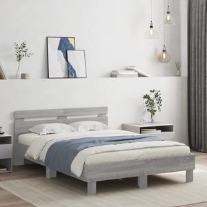 vidaXL Bettgestell mit Kopfteil LED-Beleuchtung Grau Sonoma 135x190 cm