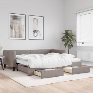 vidaXL Tagesbett Ausziehbar mit Schubladen Taupe 100x200 cm Stoff