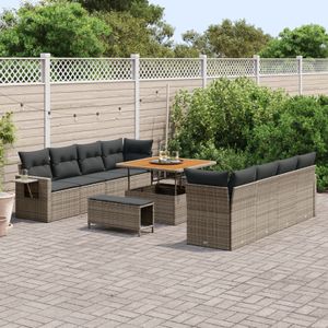 vidaXL 11-teiliges Garten Sofa Set mit Kissen Grau Poly Rattan Akazie,  3-teiliges Garten Esszimmerset mit Kissen Grau Poly Rattan Akazie