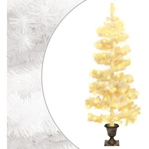 vidaXL Spiral-Weihnachtsbaum mit Beleuchtung und Topf Weiß 120 cm