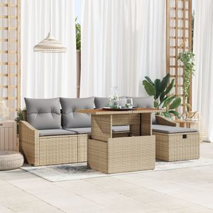 vidaXL 6-teiliges Garten-Sofa-Set mit Kissen Beige Poly-Rattan
