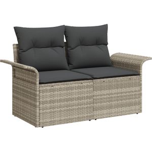 vidaXL 2-Sitzer Garten-Sofa mit Kissen Hellgrau Poly Rattan