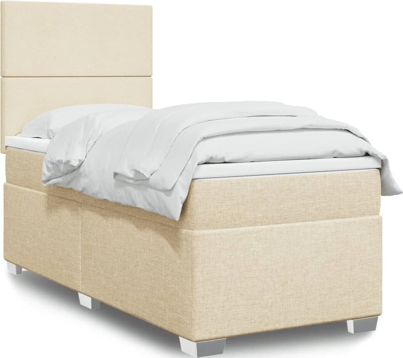 vidaXL Boxspringbett mit Matratze Creme 90x200 cm Stoff