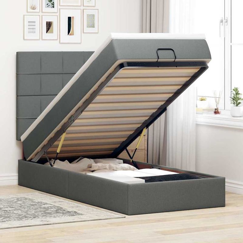 vidaXL Ottoman-Bett mit Matratze Dunkelgrau 100x200 cm Stoff