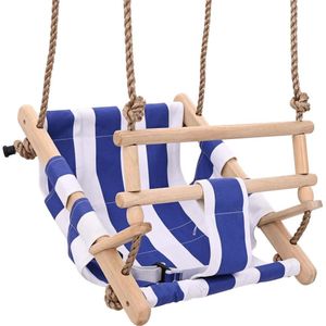 vidaXL Babyschaukel mit Sicherheitsgurt Baumwolle Holz Blau