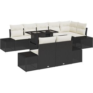 vidaXL 9-teiliges Garten-Sofa-Set mit Kissen Schwarz Poly Rattan