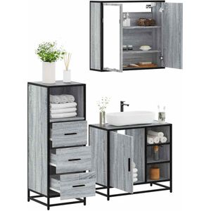 vidaXL 3-tlg. Badmöbel-Set Grau Sonoma Holzwerkstoff