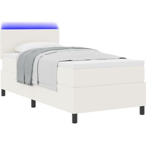 vidaXL LED Boxspringbett mit Matratze Creme 90x200 cm Cordstoff