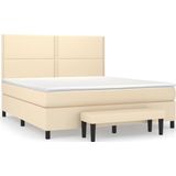 vidaXL Boxspringbett mit Matratze Creme 180x200 cm Stoff