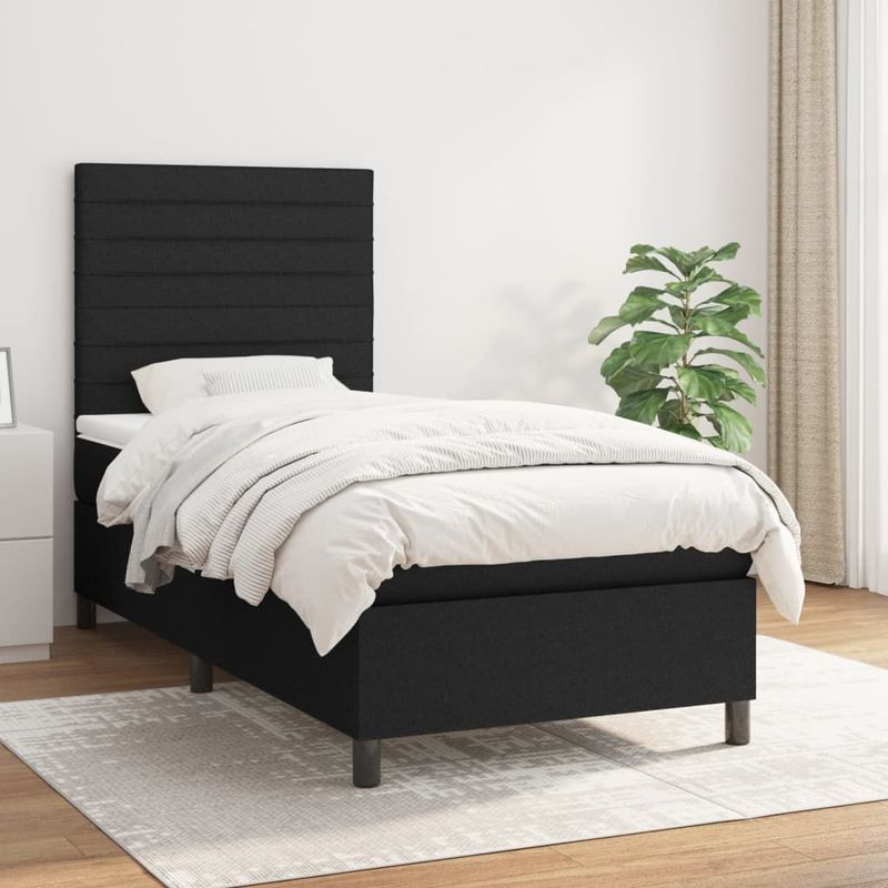 vidaXL Boxspringbett mit Matratze Schwarz 80x200 cm Stoff