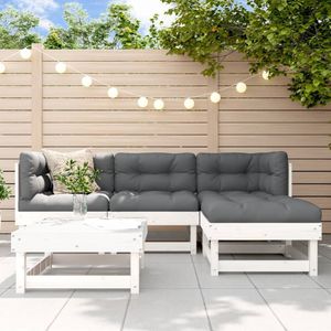 vidaXL 5-tlg. Garten-Lounge-Set mit Kissen Weiß Massivholz