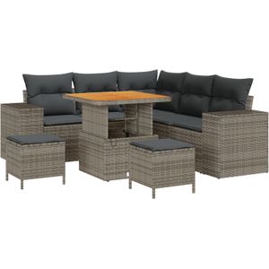 vidaXL 8-teiliges Gartensofa Set mit Kissen Grau Poly Rattan Akazie,  3-teiliges Garten Essset mit Kissen Grau Poly Rattan Akazie