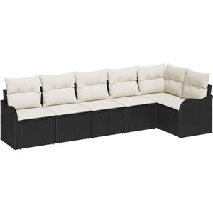vidaXL 6-teiliger Garten Sofa Set mit Kissen Schwarz Poly Rattan,  2-Sitzer Garten Sofa mit Kissen Schwarz Poly Rattan