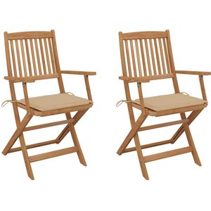 vidaXL Klappbare Gartenstühle 2 Stk. mit Kissen Massivholz Akazie