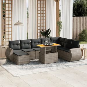 vidaXL 9-tlg. Garten-Sofagarnitur mit Kissen Grau Poly Rattan
