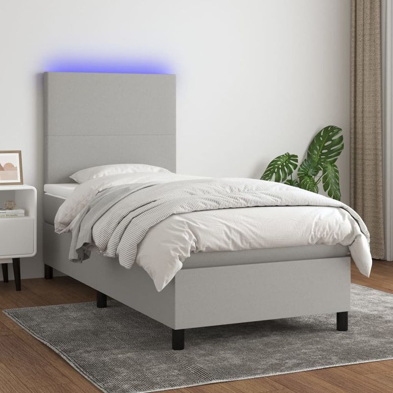 vidaXL Boxspringbett mit Matratze & LED Hellgrau 80x200 cm Stoff