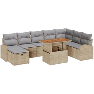 vidaXL 9-teiliges Garten Sofa Set mit Kissen Beige Poly Rattan