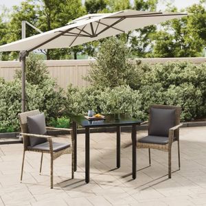 vidaXL 3-tlg. Garten-Essgruppe mit Kissen Schwarz und Grau Poly Rattan