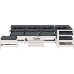 vidaXL 8-tlg. Garten-Lounge-Set mit Kissen Weiß Massivholz Kiefer