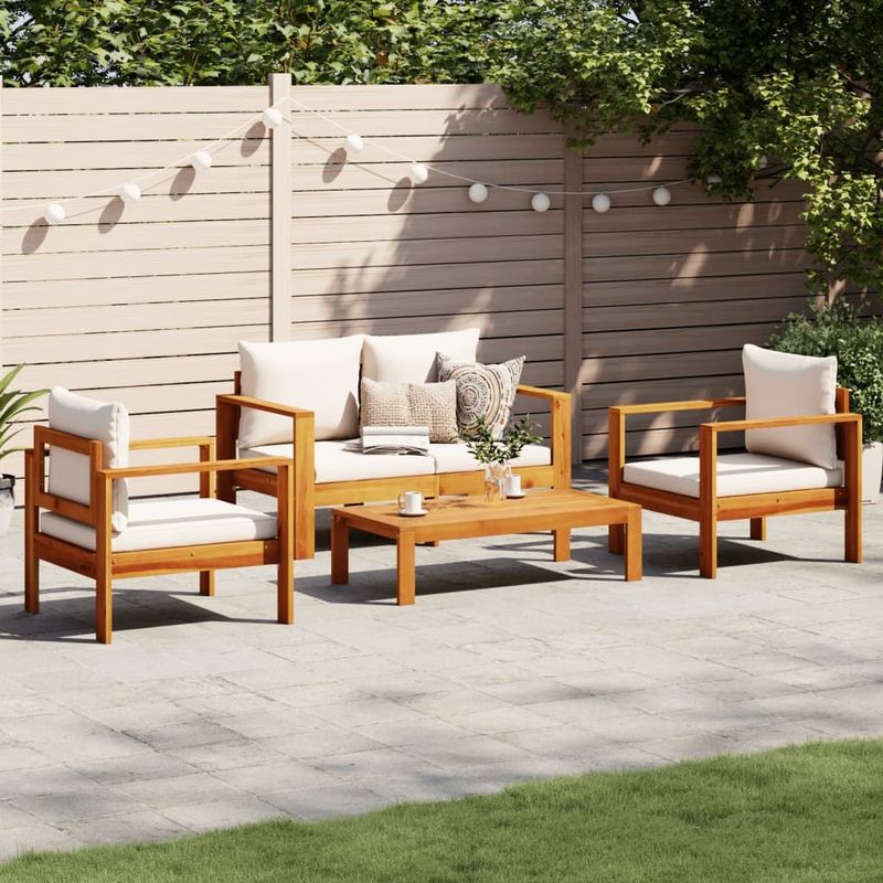 vidaXL 4-tlg. Garten-Sofagarnitur mit Kissen Massivholz Akazie