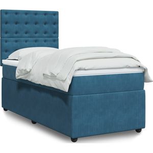 vidaXL Boxspringbett mit Matratze Blau 90x190 cm Samt