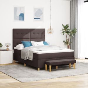 vidaXL Boxspringbett mit Matratze & Bank Dunkelbraun 140x200 cm Stoff