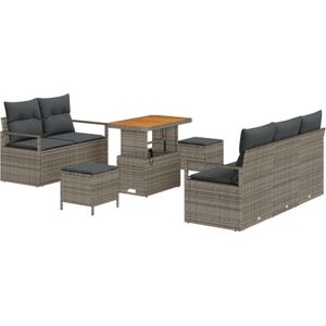 vidaXL 8-teiliges Garten Sofa Set mit Kissen Grau Poly Rattan Akazie,  2-Sitzer Garten Sofa mit Stauraum & Kissen Grau Poly Rattan,  3-teiliges Garten Essset mit Kissen Grau Poly Rattan Akazie