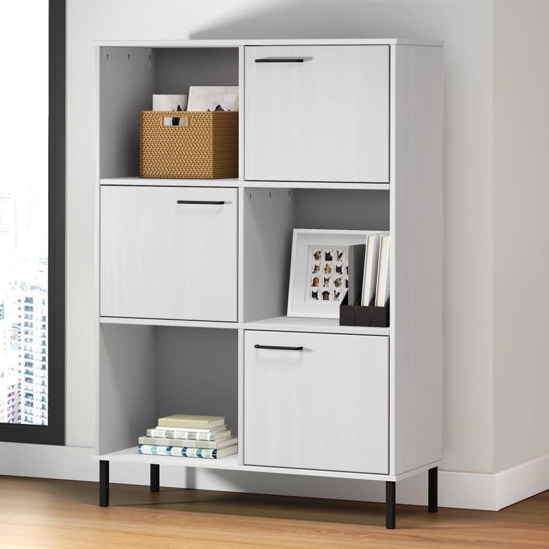 vidaXL Bücherregal OSLO mit Metallbeinen Weiß 90x35x128,5cm Massivholz