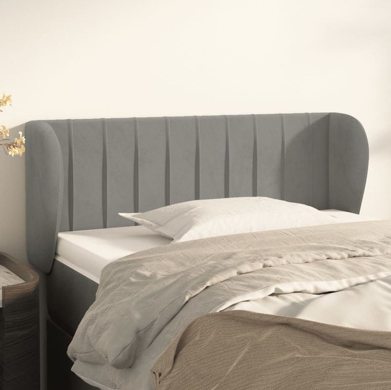 vidaXL Kopfteil mit Ohren Hellgrau 103x23x78/88 cm Samt