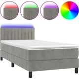 vidaXL Boxspringbett mit Matratze & LED Hellgrau 100x200 cm Samt