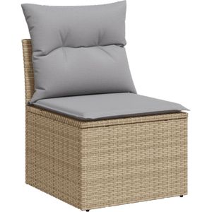 vidaXL 7-teiliges Garten Sofa Set mit Kissen Beige Poly Rattan Akazie,  2-Sitzer Garten Sofa mit Stauraum & Kissen Beige Poly Rattan