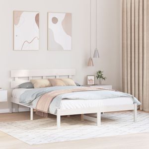 vidaXL Bettgestell mit Kopfteil Weiß 150x200 cm Massivholz Kiefer