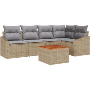 vidaXL 6-teiliges Garten Sofa Set mit Kissen, Beige, Poly Rattan, Akazie