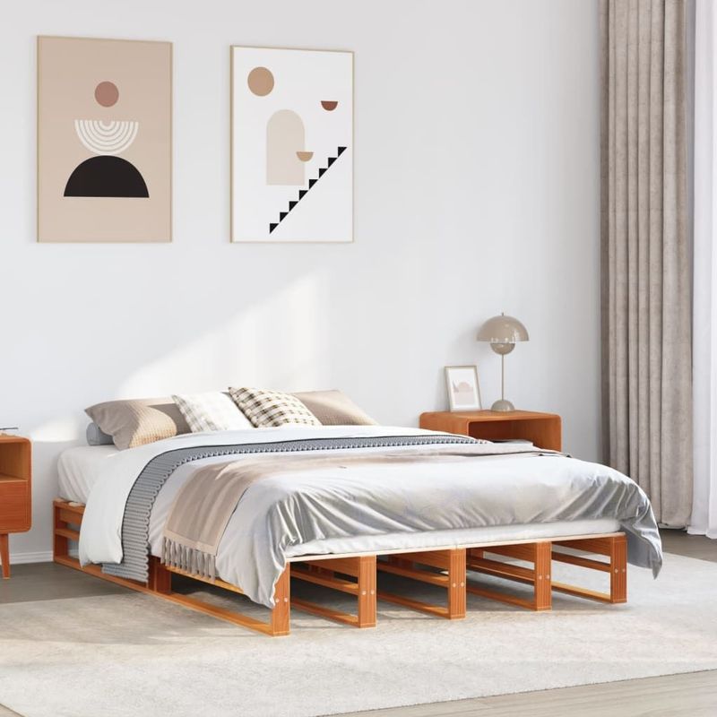 vidaXL Massivholzbett ohne Matratze Wachsbraun 140x190 cm Kiefernholz