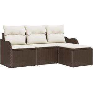 vidaXL 4-teiliges Garten Sofa Set mit Kissen Braun Poly Rattan,  2-Sitzer Garten Sofa mit Kissen Braun Poly Rattan