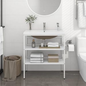 vidaXL Badezimmer-Waschtischgestell mit Waschbecken Weiß Eisen