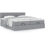 vidaXL Ottoman-Bett mit Matratzen Hellgrau 200x200 cm Stoff