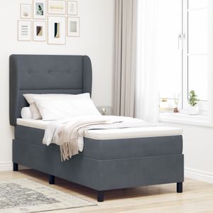 vidaXL Boxspringbett mit Matratze Dunkelgrau 90x190 cm Samt