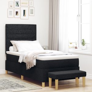 vidaXL Boxspringbett mit Matratze & Bank Schwarz 90x200 cm Stoff