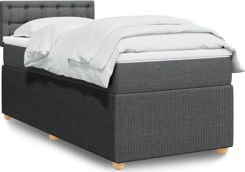 vidaXL Boxspringbett mit Matratze Dunkelgrau 90x190 cm Stoff